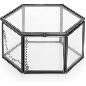 Hipiwe Glass Jewelry Box - Vintage Trinket Display Box Hexagonal Wedding Ring